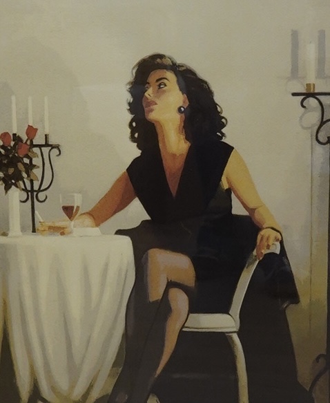 Jack Vettriano OBE (b.1951), colour print, 'Table for one', signed in pencil, limited edition, 272/295, 68 x 57cm, mounted and framed. Condition - good